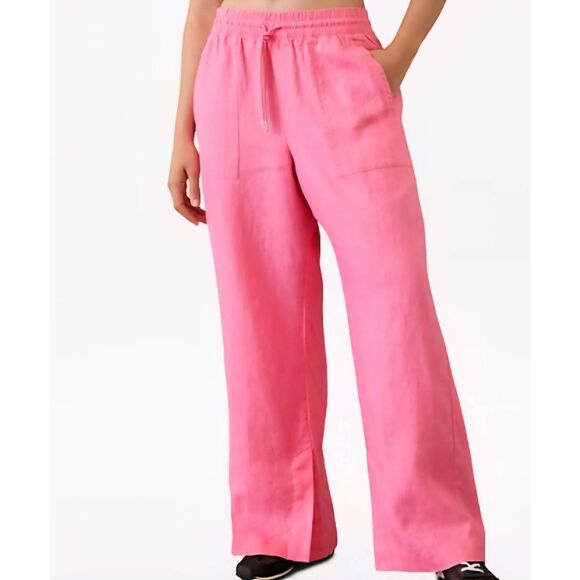 Athleta Pants Women's Medium Tall Pink Retreat Linen High Rise Wide Leg - Picture 1 of 7